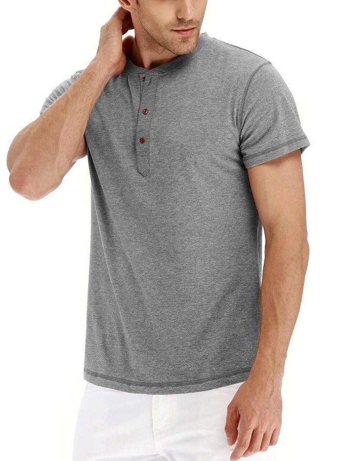 NITAGUT Mens Fashion Casual Front Placket Basic Long/Short Sleeve Henley T-Shirts, 0 Lightgray, L - Image 3