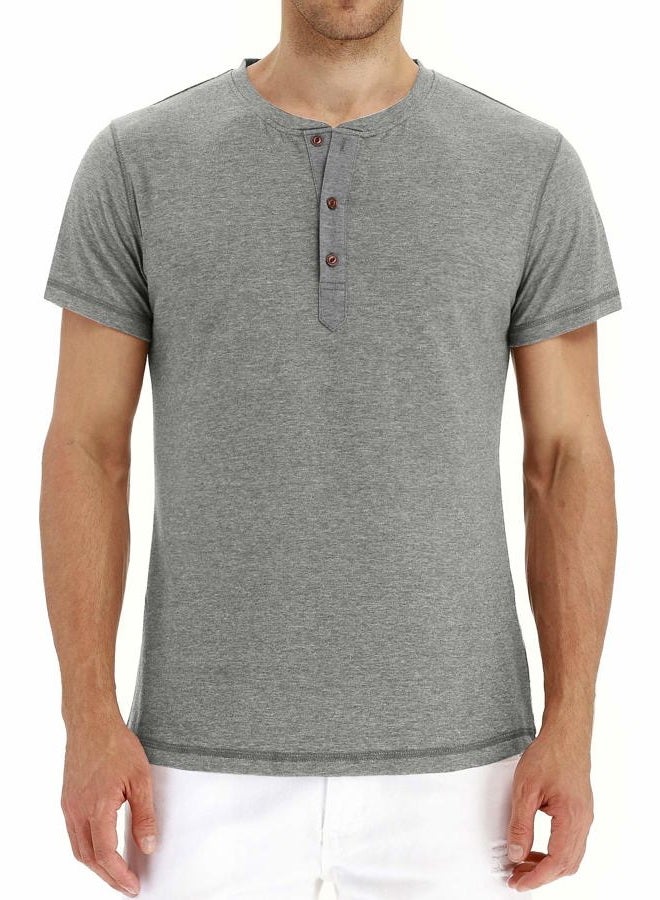 NITAGUT Mens Fashion Casual Front Placket Basic Long/Short Sleeve Henley T-Shirts, 0 Lightgray, L - Image 2