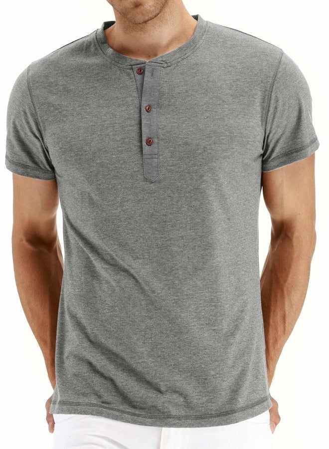 NITAGUT Mens Fashion Casual Front Placket Basic Long/Short Sleeve Henley T-Shirts, 0 Lightgray, L - Image 1