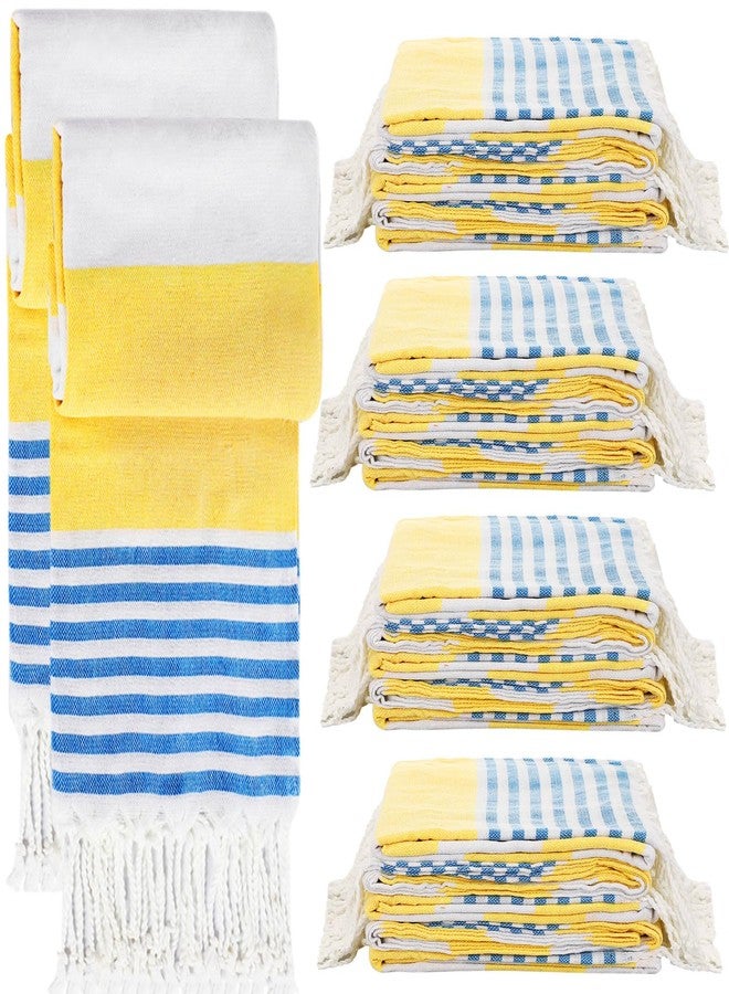 Oudain منشفة شاطئ تركية 10 قطع من أوداين قطنية سريعة الجفاف 71 × 40 بوصة خفيفة الوزن خالية من الرمل مع شرابة مخططة للاستحمام وصالة الألعاب الرياضية واليوغا (أصفر، أزرق، أبيض) - Image 1