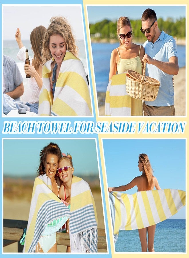 Oudain منشفة شاطئ تركية 10 قطع من أوداين قطنية سريعة الجفاف 71 × 40 بوصة خفيفة الوزن خالية من الرمل مع شرابة مخططة للاستحمام وصالة الألعاب الرياضية واليوغا (أصفر، أزرق، أبيض) - Image 5