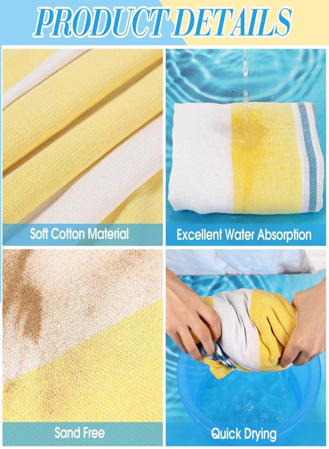 Oudain منشفة شاطئ تركية 10 قطع من أوداين قطنية سريعة الجفاف 71 × 40 بوصة خفيفة الوزن خالية من الرمل مع شرابة مخططة للاستحمام وصالة الألعاب الرياضية واليوغا (أصفر، أزرق، أبيض) - Image 4