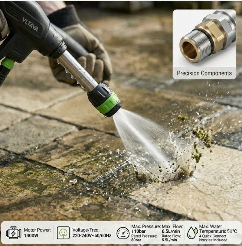 غسالة ضغط كهربائية بقوة 1400 واط و110 بار مزودة بخاصية نفخ الأوساخ لتنظيف السيارات والمنازل - Image 4