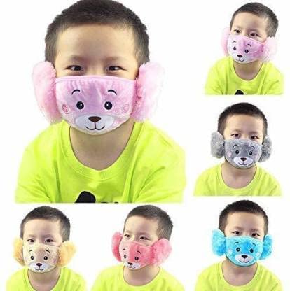 GRANTH ENTERPRISE Nylon Pack of 1 Reuseble Mask For Kids,Kids Girl's and Boys' Warm Winter Face Mask with Plush Ear Muffs Covers (4 Years to Adult Years, Multicolor) - Image 1
