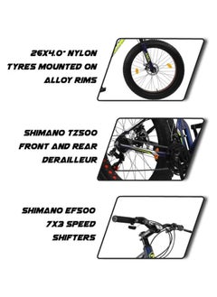 Vaux دراجة Vaux Joggers Fat Bike للرجال مع تروس 21 سرعة وإطار من سبائك الألومنيوم - دراجة ذات إطارات كبيرة للأولاد بعمر 15 عامًا مع إطارات 26 × 4.0 بوصة - شوكة تعليق أمامية قابلة للقفل وفرامل قرصية مزدوجة - أزرق  - Image 3