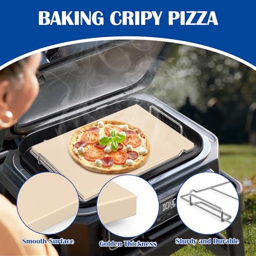 SafBbcue Pizza Stone with Rack for Ninja Woodfire Grill XL Accessory OG800 OG900 Series, Woodfire Pizza Oven Accessories for Ninja OG951 OG850 OG952 Accessories Rectangle Pizza Baking Stone for Grill - Image 3