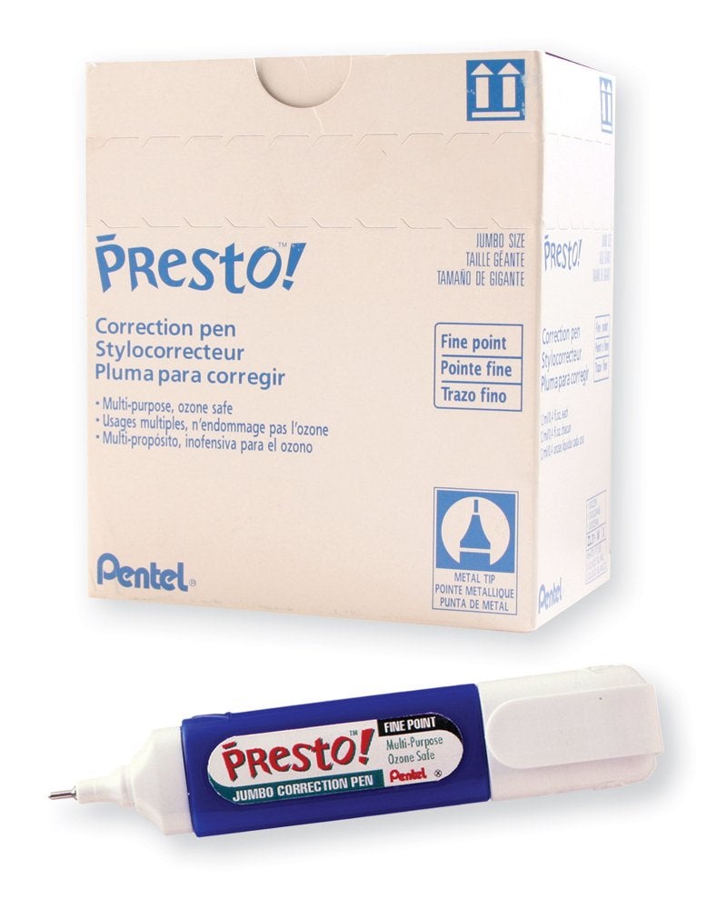 Pentel Presto Jumbo Correction Pen Fine Point Metal Tip Box of 12 ZL31W - Image 2