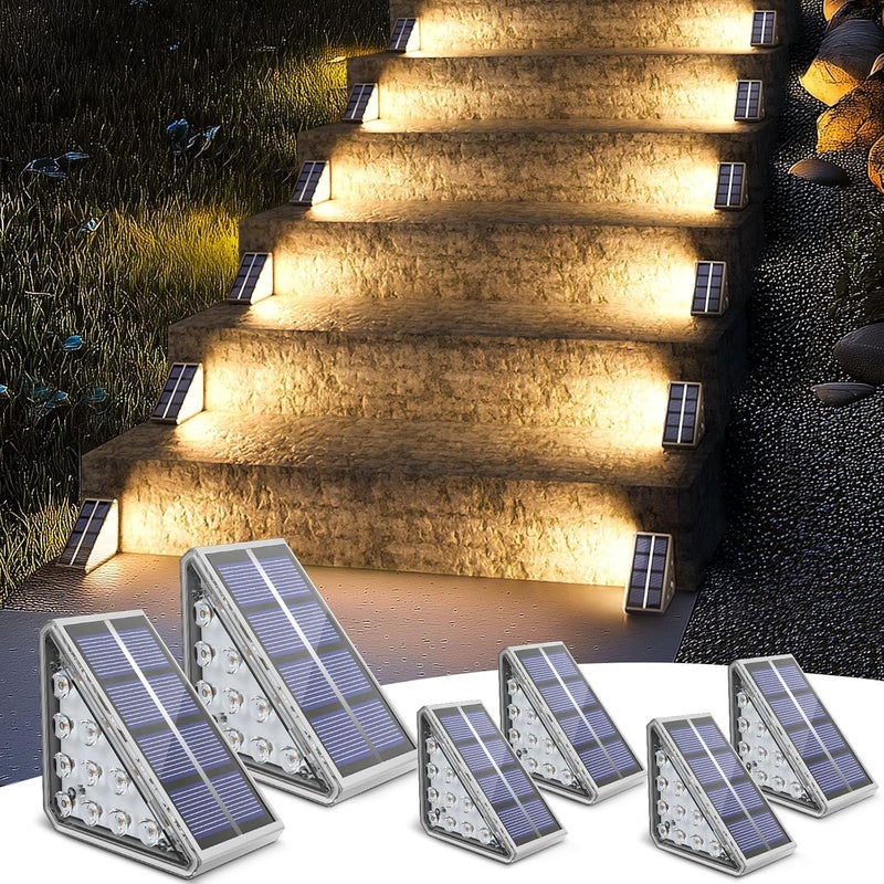 73Hours Solar Stair Lights Outdoor Waterproof IP67,6 Pack Solar Step Lights for Outside Auto On Off,Outdoor Stair Light for Steps,Patio,Yard,Porch,Front Door,Sidewalk,Deck Decor,Warm White - Image 1