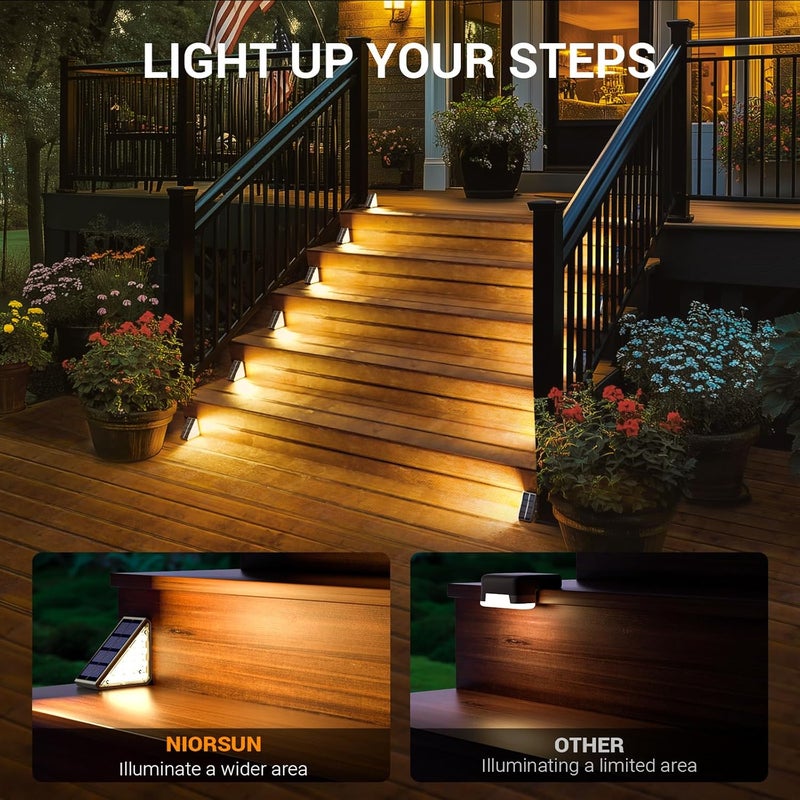 73Hours Solar Stair Lights Outdoor Waterproof IP67,6 Pack Solar Step Lights for Outside Auto On Off,Outdoor Stair Light for Steps,Patio,Yard,Porch,Front Door,Sidewalk,Deck Decor,Warm White - Image 4