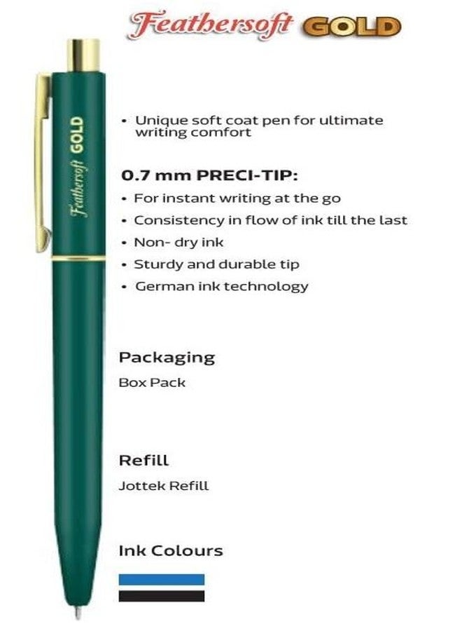 FIRST CLICK Jottek Feathersoft Gold Retractable Ball Pens, Set of 3, Multi Body Colours Blue Writings Waterproof ink Fully Gripped, Pens Body Color Coming as per stock Available. - Image 2
