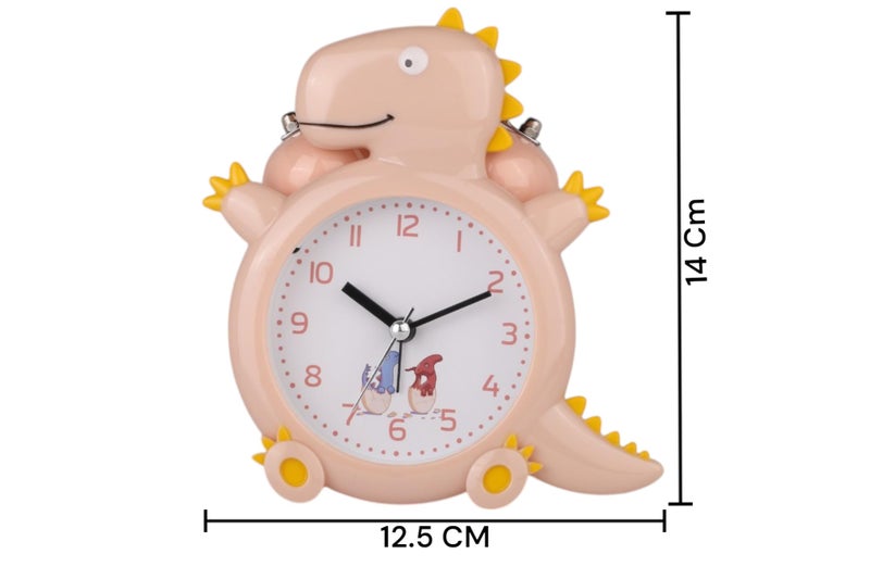 De'rons Twin Bell Analog Table Alarm Clock for Heavy Sleepers with Backlight Alarm Clock for Study Table Funny Cute Dinosaur Cartoon Shape Alarm Clock for Kids Girls Boys Bedroom 12.5 x 14 cm (Peach) - Image 4