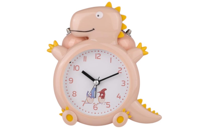 De'rons Twin Bell Analog Table Alarm Clock for Heavy Sleepers with Backlight Alarm Clock for Study Table Funny Cute Dinosaur Cartoon Shape Alarm Clock for Kids Girls Boys Bedroom 12.5 x 14 cm (Peach) - Image 5