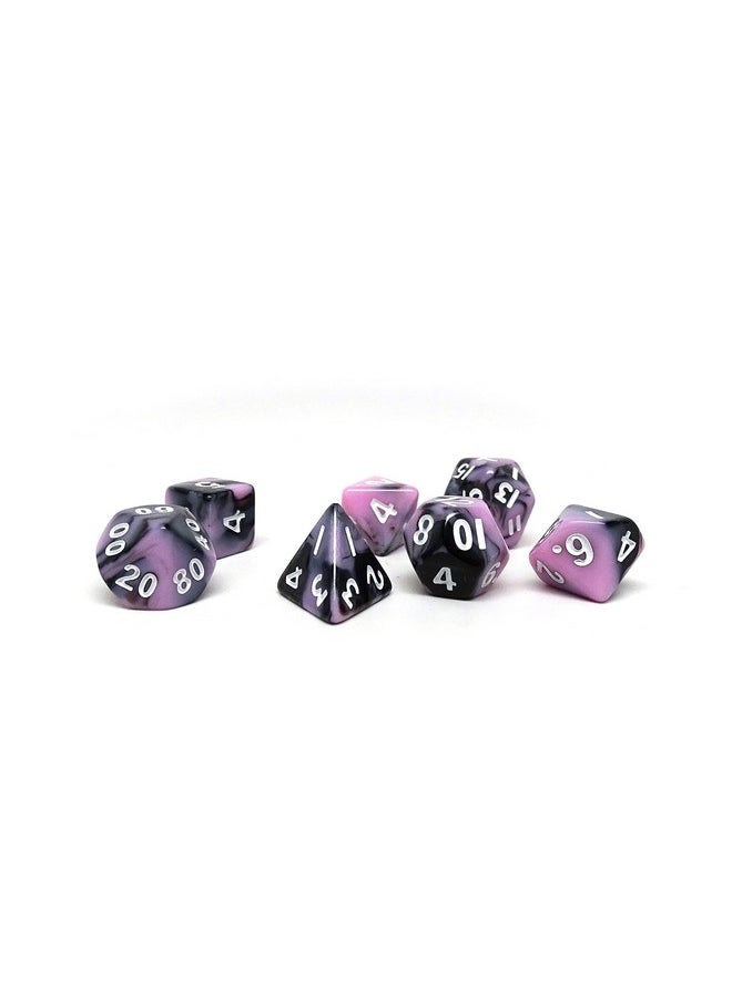 Easy Roller Dice Co. 10mm Mini Polyhedral Dice Collection - Includes one D20, D12, D10, D8, D6, D4, and D00 (Pink and Black Swirl)  - Image 2
