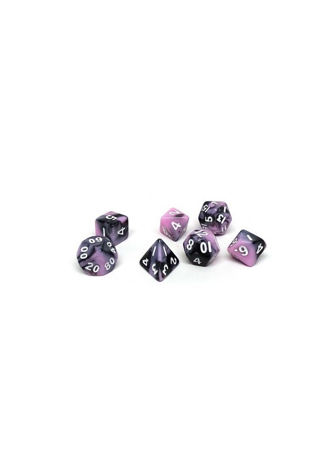 Easy Roller Dice Co. 10mm Mini Polyhedral Dice Collection - Includes one D20, D12, D10, D8, D6, D4, and D00 (Pink and Black Swirl)  - Image 3
