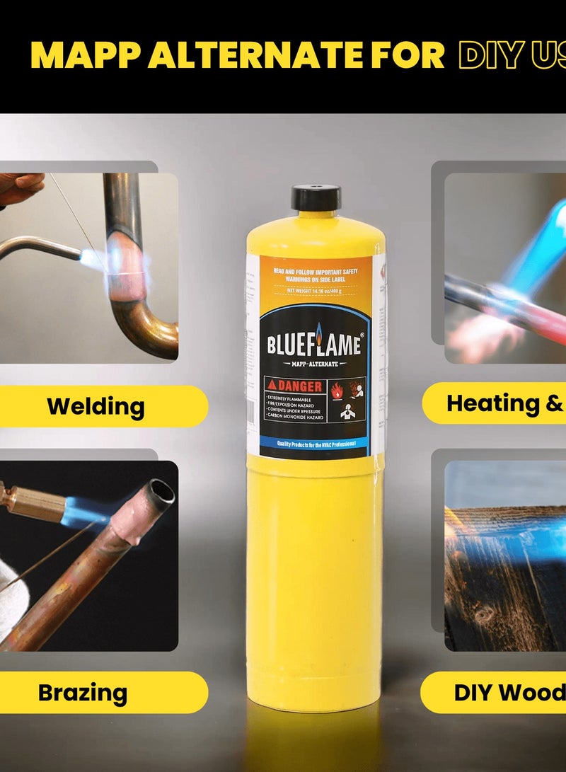 BlueFlame MAPP ALTERNATE Cylinder Pack of 4 – 99.9% High-Purity Propylene for Superior Heat – Hotter than Standard Propane Tanks – Ideal for Welding, Brazing, Soldering, and Modern Cuisines 14.1 oz - Image 2