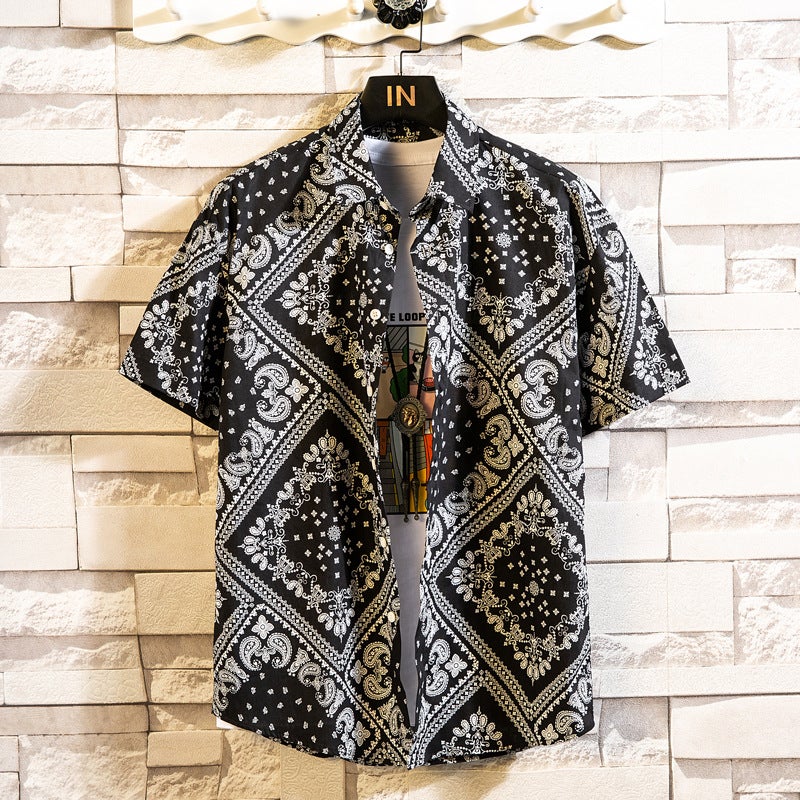 2022 Summer New Casual Color Short-sleeved Shirt Mens Fashion Loose Beach Style Vacation Shirt 18 Color T-shirt No. 4 color