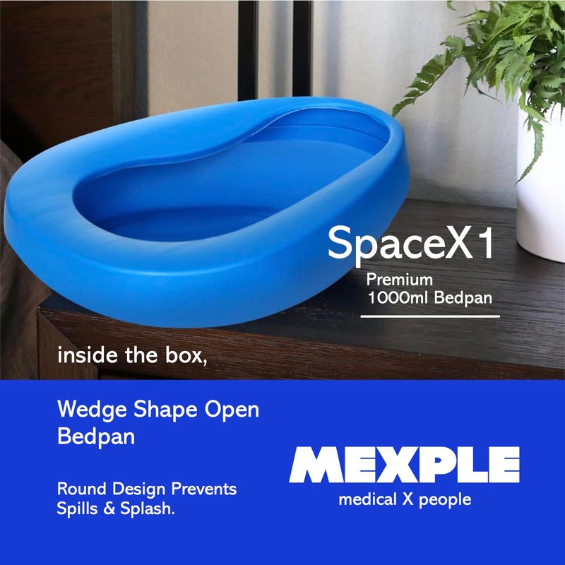 MEXPLE SpaceX1 Bedpan for Elderly Men & Women | Durable & Heavy Duty PP Material | Nonstick Surface & Easy to Clean | For Hospital, Home Bedridden Adult Patient - Blue (1000ML) - Image 2