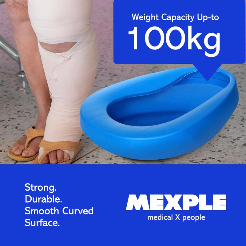 MEXPLE SpaceX1 Bedpan for Elderly Men & Women | Durable & Heavy Duty PP Material | Nonstick Surface & Easy to Clean | For Hospital, Home Bedridden Adult Patient - Blue (1000ML) - Image 3