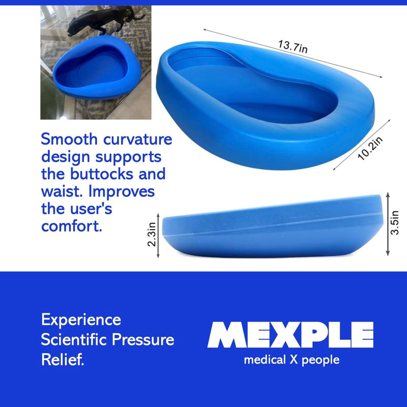MEXPLE SpaceX1 Bedpan for Elderly Men & Women | Durable & Heavy Duty PP Material | Nonstick Surface & Easy to Clean | For Hospital, Home Bedridden Adult Patient - Blue (1000ML) - Image 4