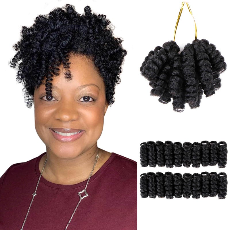 QUEENTAS 6 Packs 10 inch Short Crochet Hair for Black Women Afro Twist Kinky Jerry Crochet Hair Extensions Synthetic Small Curl 6mmNatural Black1B
