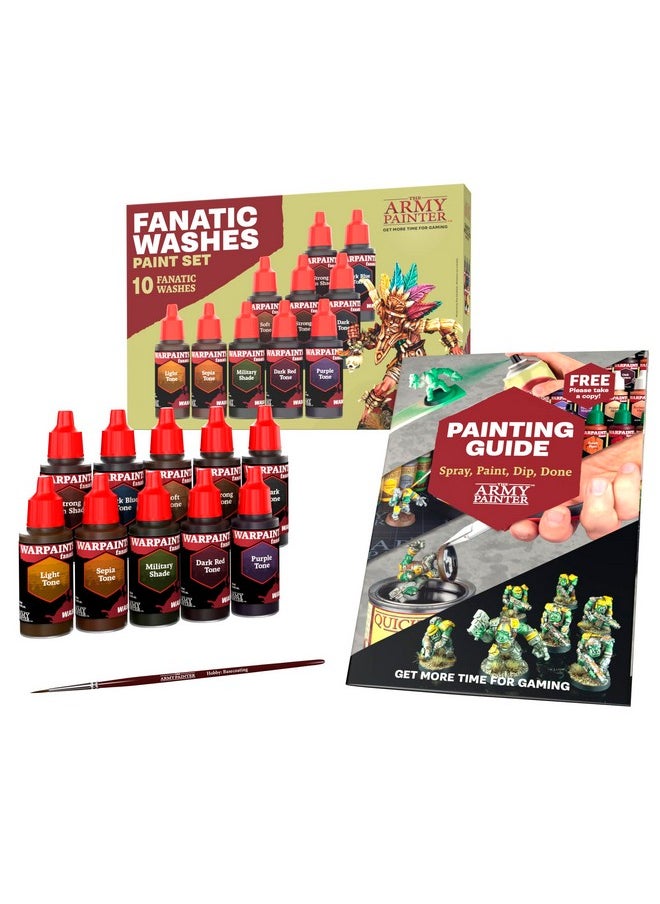 The Army Painter The Army Painter Warpaints Fanatic: Washes Paint Set Combo, Set of 10 Acrylic Paints in 18ml Dropper Bottles to Wash and Shade Miniature Models, Plus 1 Free Basecoating Brush  - Image 2
