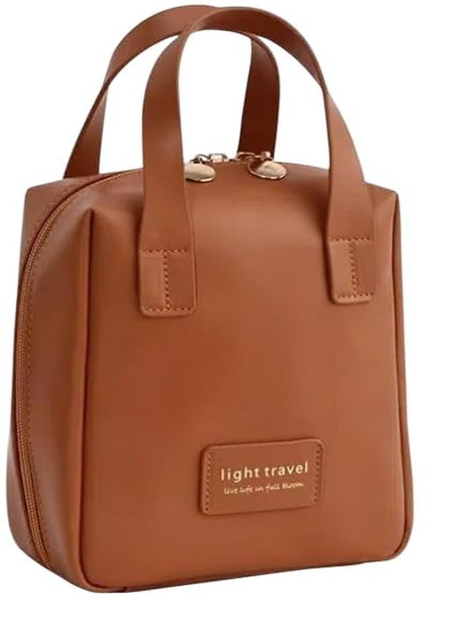 GONIPIMI Morden Makeup Bag Large Portable Cosmetic Bag for Women Cute Cosmetic Bag Travel Toiletry Bag PU Leather Waterproof-Travel Organizer Make Up Bag with Divider and Handle (Brown) - Image 5