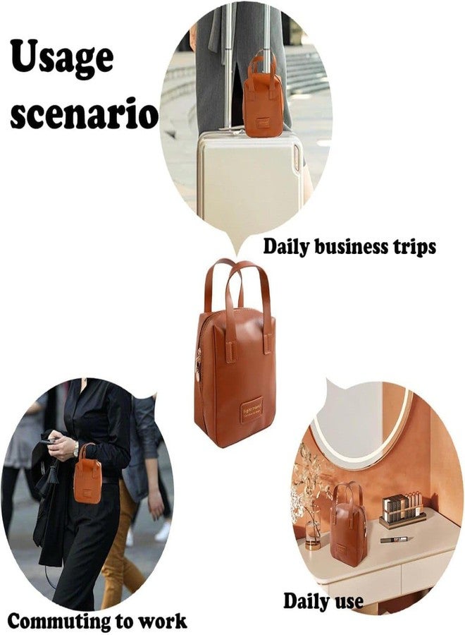 GONIPIMI Morden Makeup Bag Large Portable Cosmetic Bag for Women Cute Cosmetic Bag Travel Toiletry Bag PU Leather Waterproof-Travel Organizer Make Up Bag with Divider and Handle (Brown) - Image 3