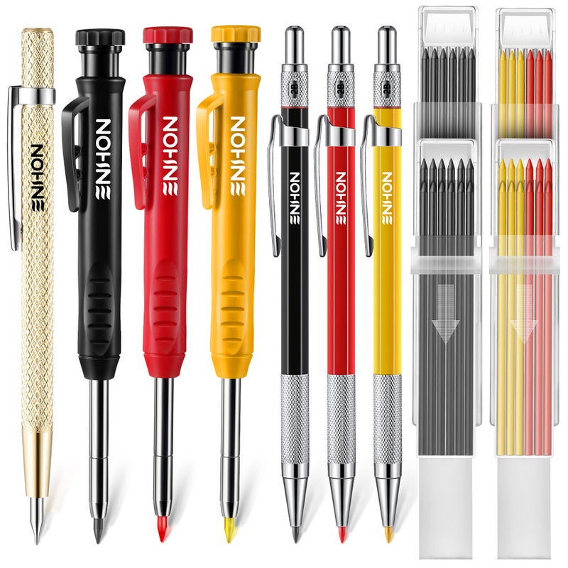 Enhon 6 Pack Carpenter Pencil with Sharpener, Mechanical Carpenter Pencils with 36 Refills, Heavy Duty Construction Pencil Woodworking Tools for Architect Marking - Image 1