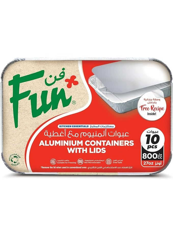 فن حاويات ألومنيوم بأغطية سعة 800 سم مكعب (عبوة من 10 قطع) - حاويات تخزين طعام مانعة للتسرب، متينة لتحضير الوجبات والغداء والاستخدام في المطبخ - Image 3