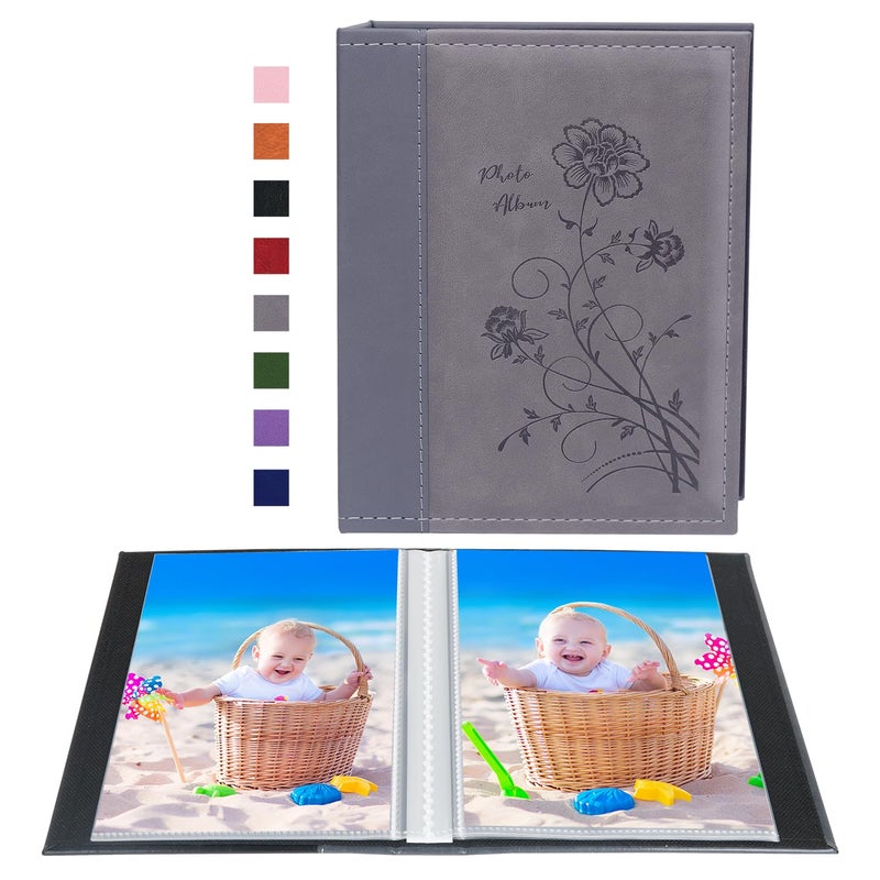 Artmag Artmag Photo Album 5x7 Clear Pages Pockets Leather Cover Slip Slide in Photo Album Book Holds 100 Vertical 5x7 Photos Picture Book for Wedding Family (Grey)  - Image 1