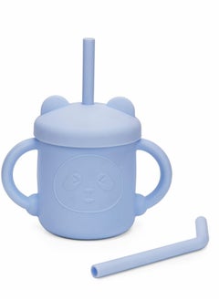 Excefore Silicone Toddler Sippy Cups, Baby Training Cup 7 oz, Drinking with Handles and Spout Lid for Babys and 2 Straws, 6 Months+ (Sky Blue)  - Image 1