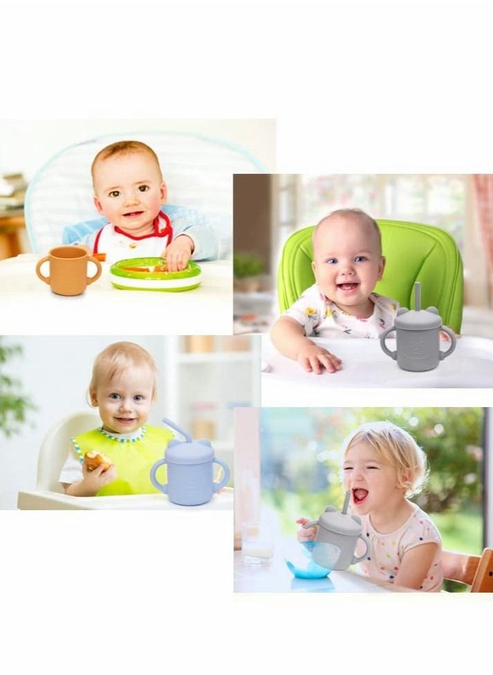 Excefore - Silicone Toddler Sippy Cups, Baby Training Cup 7 oz, Drinking with Handles and Spout Lid for Babys and 2 Straws, 6 Months+ (Sky Blue) - Image 1