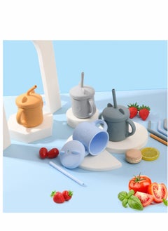 Excefore Silicone Toddler Sippy Cups, Baby Training Cup 7 oz, Drinking with Handles and Spout Lid for Babys and 2 Straws, 6 Months+ (Sky Blue)  - Image 3