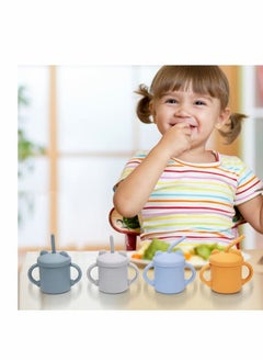 Excefore Silicone Toddler Sippy Cups, Baby Training Cup 7 oz, Drinking with Handles and Spout Lid for Babys and 2 Straws, 6 Months+ (Sky Blue)  - Image 5