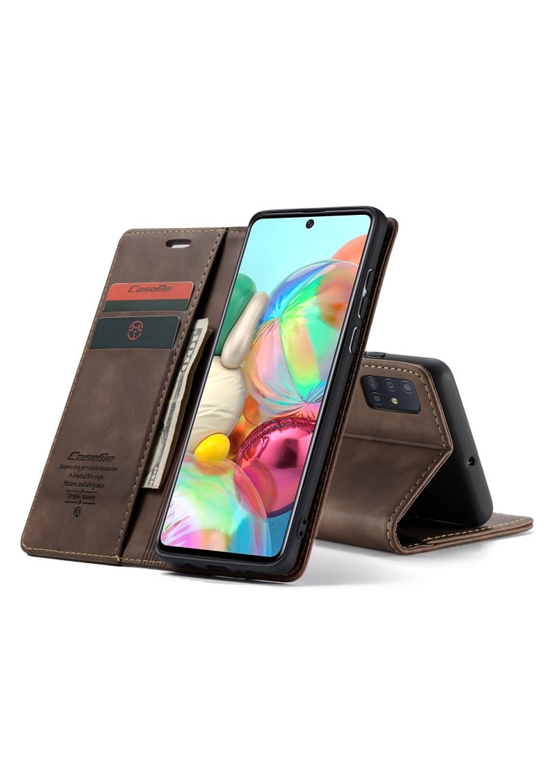 CaseMe CaseMe Samsung Galaxy A71 Case Wallet, for Samsung Galaxy A71 Wallet Case Book Folding Flip Folio Case with Magnetic Kickstand Card Slots Protective Cover - Coffee  - Image 3