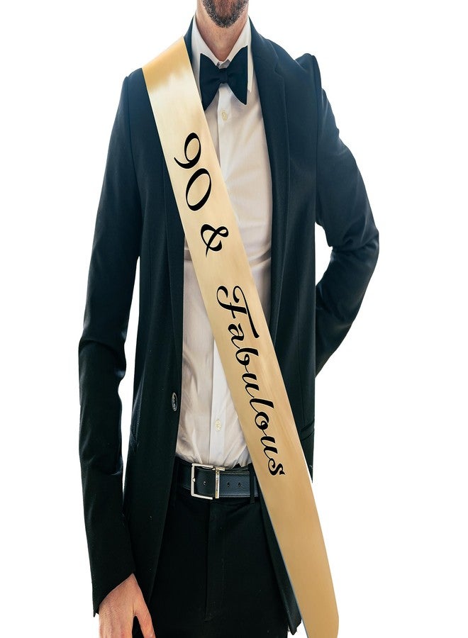 Hubops 90 & Fabulous sash Gold for Men and Women Birthday /90th Birthday Sash Party Decoration