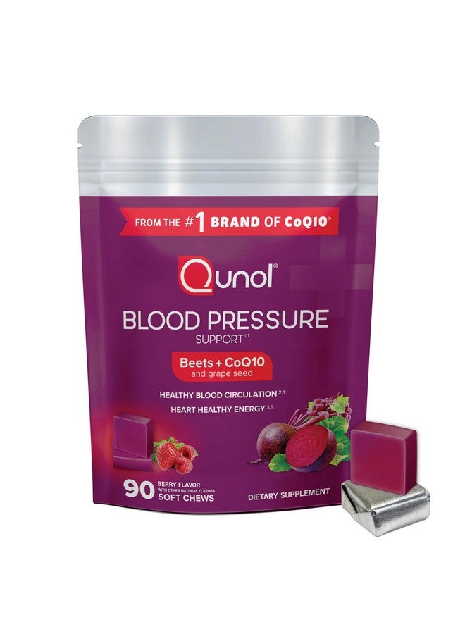 Qunol Beets Chews for Blood Pressure Support, 3 in 1 Beets + CoQ10 + Grape Seed Extract, Supports Healthy Blood Circulation & Heart Healthy Energy, 90 Chews - Image 1