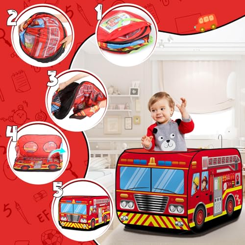 Britik Pop Up Play Tent for Kids Aged 35 Years Old Boys and Girls Fire Truck Tent Playhouse Toy Play Tents for Toddlers 35 Kids Tent Indoor Outdoor Playhouse Toys for 3 Year Old Fire Truck - Image 5