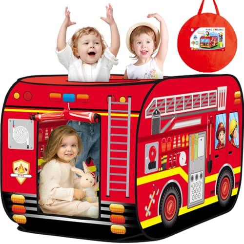Britik Pop Up Play Tent for Kids Aged 35 Years Old Boys and Girls Fire Truck Tent Playhouse Toy Play Tents for Toddlers 35 Kids Tent Indoor Outdoor Playhouse Toys for 3 Year Old Fire Truck - Image 1