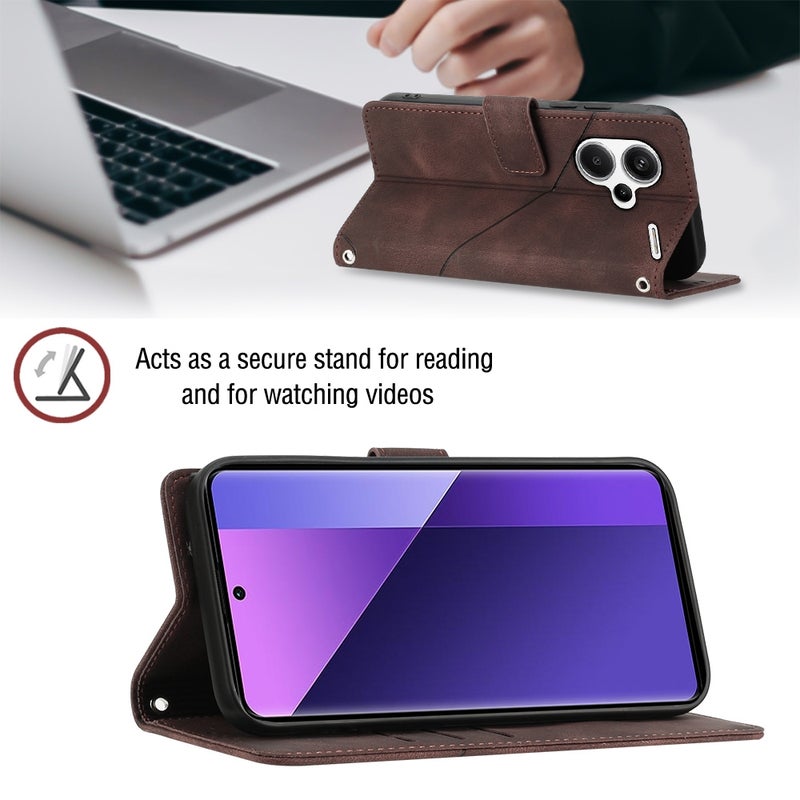 HuHa Case Cover For Xiaomi Redmi Note 13 Pro+ 5G Skin Feel Embossed Leather Phone Case(Brown) - Image 5