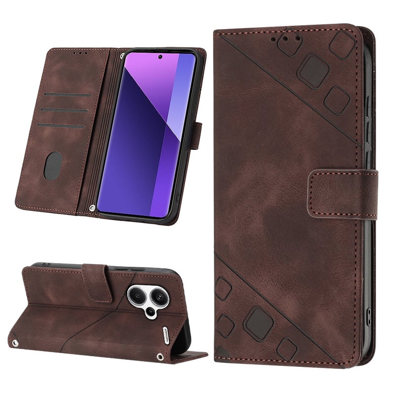 HuHa Case Cover For Xiaomi Redmi Note 13 Pro+ 5G Skin Feel Embossed Leather Phone Case(Brown) - Image 1