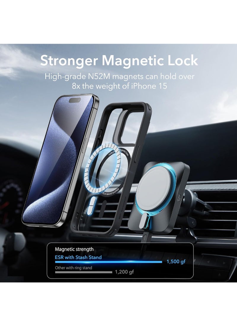 Rock Pow - For iPhone 15 Pro Case Compatible with MagSafe Shock Proof -Grade Protective Case Built-In Stash Stand Phone Case Scratch-Resistant Back Cover Classic Series - Image 1