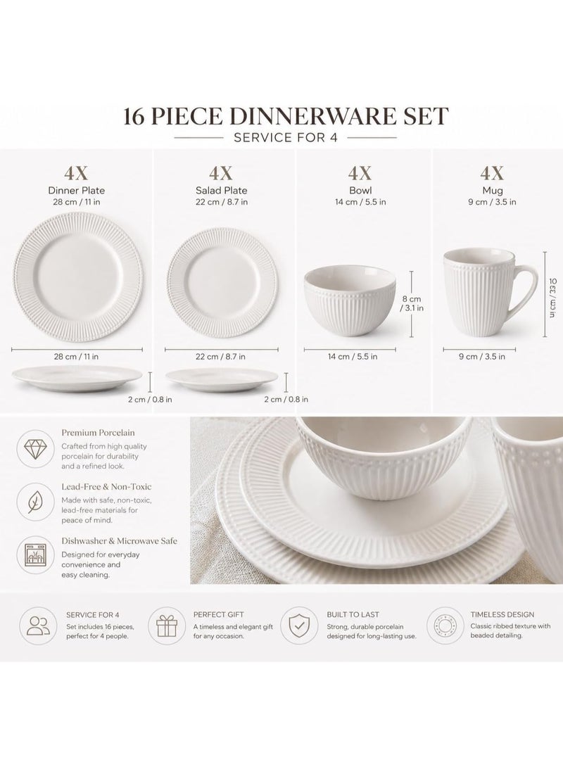 Master Gold 16 Piece Premium Porcelain Dinner Set Perfect for 4 Persons | White Plate Set | Classic Elegant Design for Everyday Use, Hospitality, Kitchen, Dining Table - Image 3