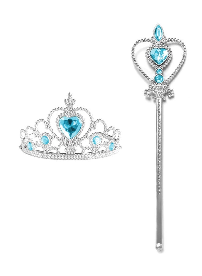 Children's Princess Dress-Up Set: Crown and Magic Wand Gift Set - Blue Diamond Heart Crown Scepter 