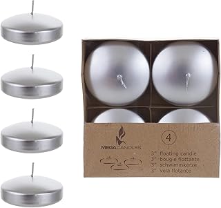 Mega Candles 4 pcs Unscented Silver Floating Disc Candles 3 Inch Diameter, Home DÃƒÂ©cor, Wedding Receptions, Baby - Image 1