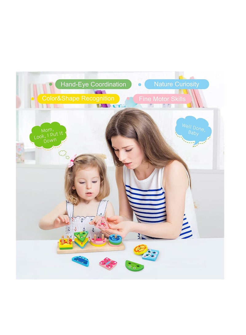 Zikra Montessori Toys For1 3year Old Boys Girls Wooden Sorting Stacking Toys for Toddlers Preschool Educational Toys for 1 3 Year Old Color Recognition Shape Sorter Learning Puzzles Gifts For1 3year Old - Image 2