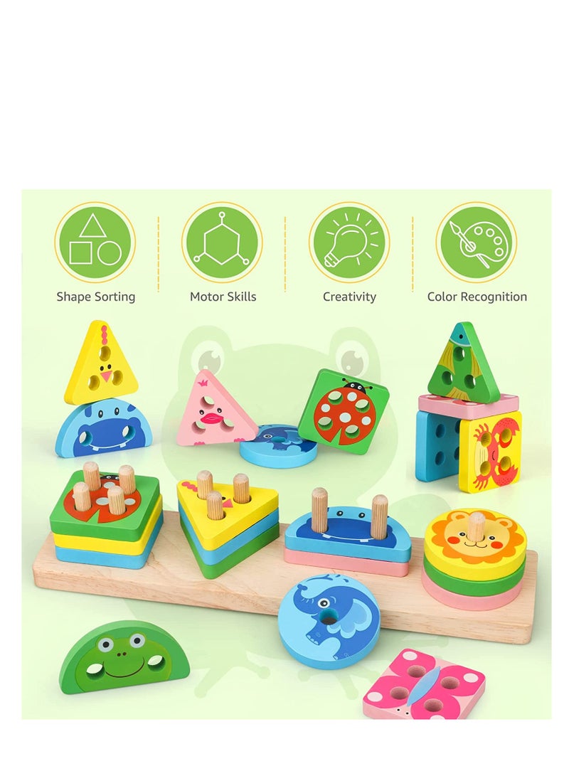 Zikra Montessori Toys For1 3year Old Boys Girls Wooden Sorting Stacking Toys for Toddlers Preschool Educational Toys for 1 3 Year Old Color Recognition Shape Sorter Learning Puzzles Gifts For1 3year Old - Image 3