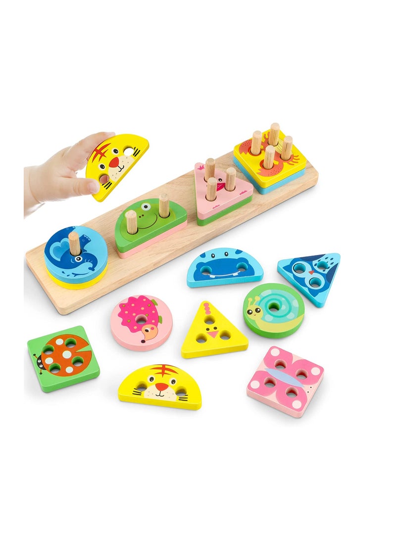Zikra Montessori Toys For1 3year Old Boys Girls Wooden Sorting Stacking Toys for Toddlers Preschool Educational Toys for 1 3 Year Old Color Recognition Shape Sorter Learning Puzzles Gifts For1 3year Old - Image 1