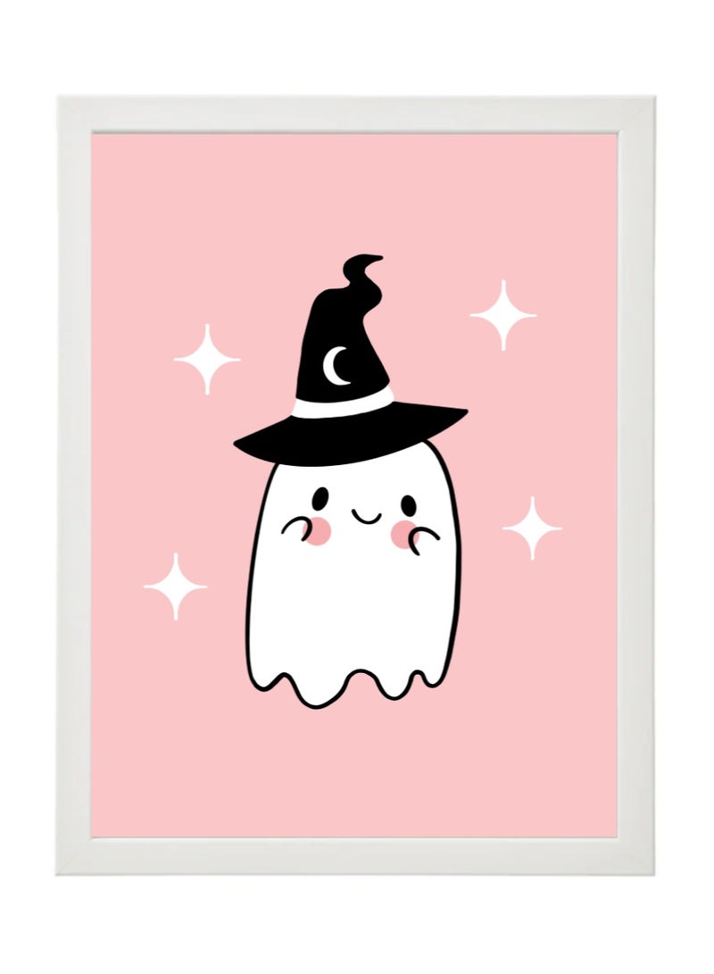 Boomah Accessories Halloween Cute Ghost and Witch Hat Framed Poster 30x40cm - Spooky Halloween Wall Art Decor for Kids' Rooms, Home, Nursery, or Party - Trick or Treat Halloween Decoration Gift