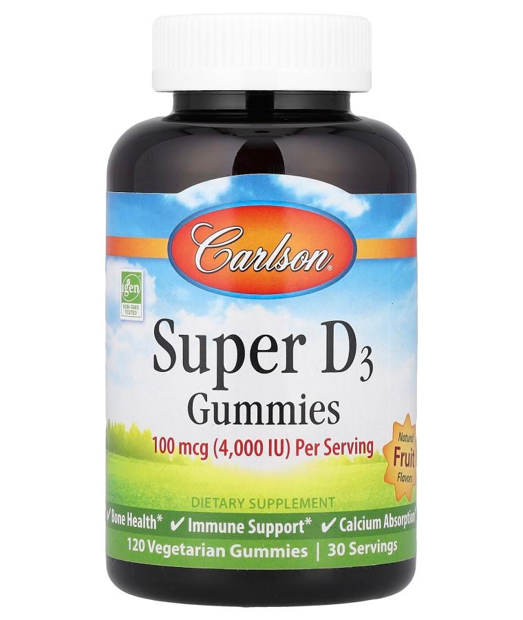 Carlson Super D3 Gummies  Natural Fruit 120 Vegetarian Gummies (25 mcg (1000 IU) per Gummy)